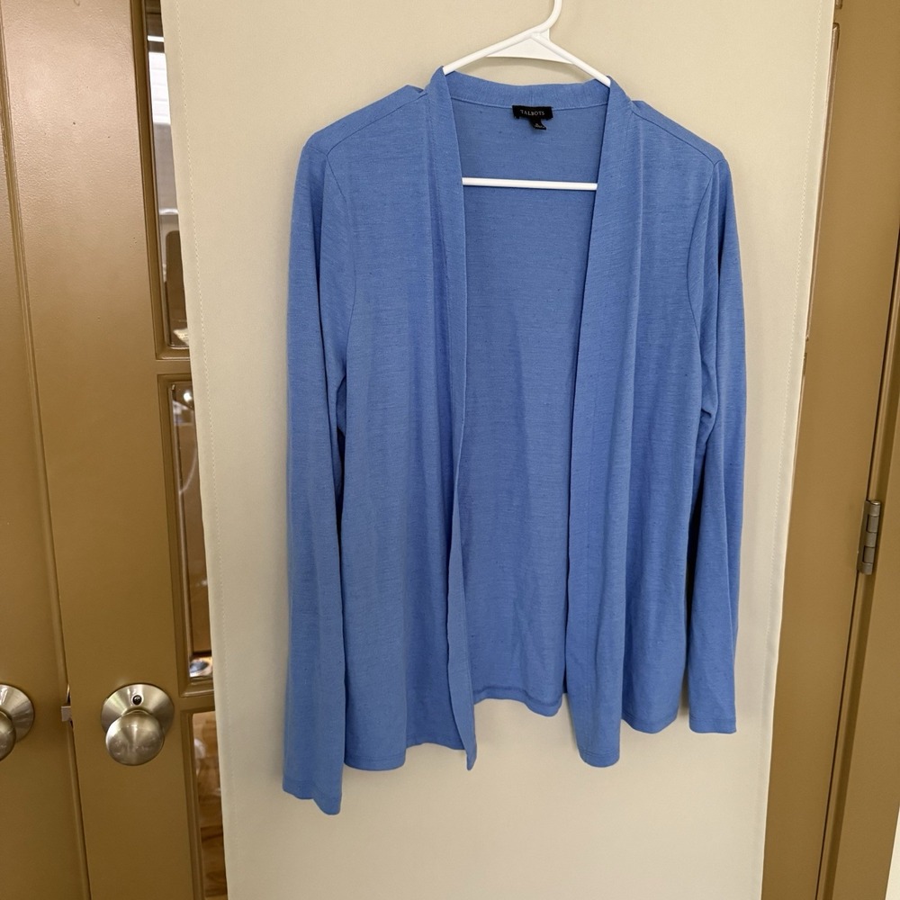 Talbots Womens Medium Powder Blue Linen Blend Long Sleeve Sweater Cardigan